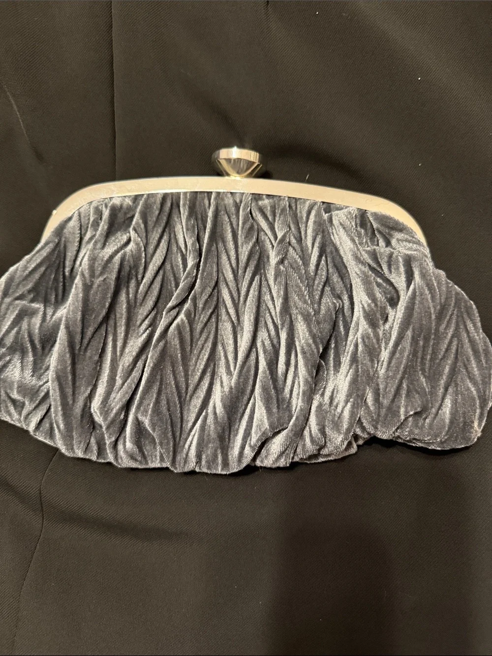 Nina Charcoal Velvet Ruched Evening Clutch with Silver Chain